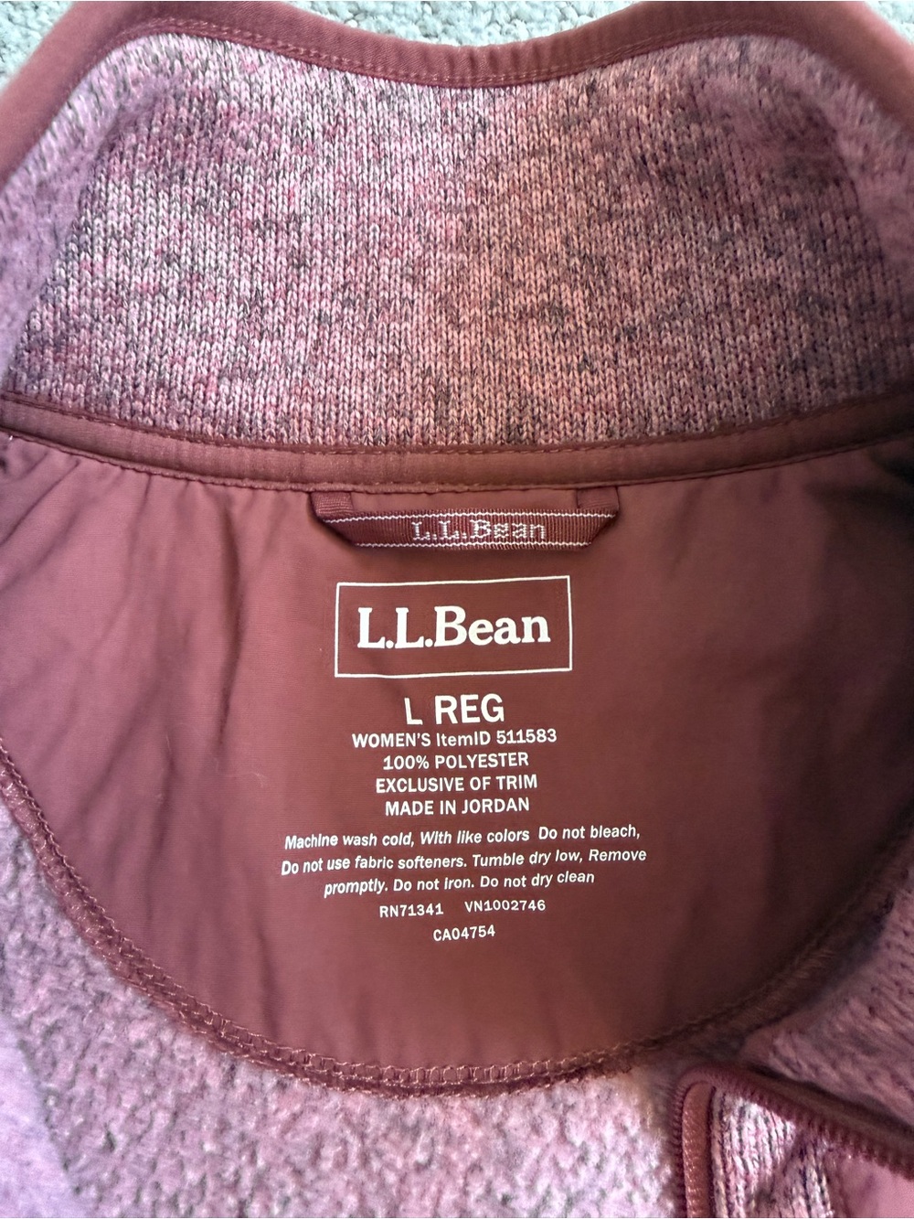 L.L. Bean Mountainside Marled Maroon Full-Zip Fleece Jacket - Picture 5 of 5